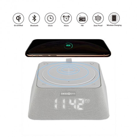 Q-Box FM Wekker - Bluetooth Luidspreker - Qi Powerbank