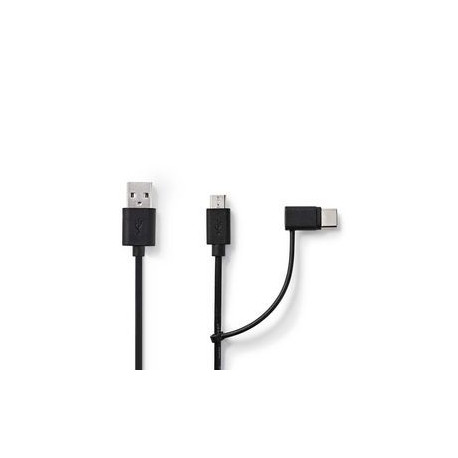 Cable 2 in 1 USB-A Male -USB Micro-B Male -USB-C 1M