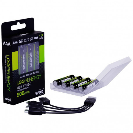 4 Batteries Rechargeables AA avec Câble USB-C