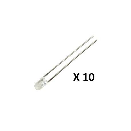 WHITE LED 3mm TRANSPARENT - 6300mcd - 20mA