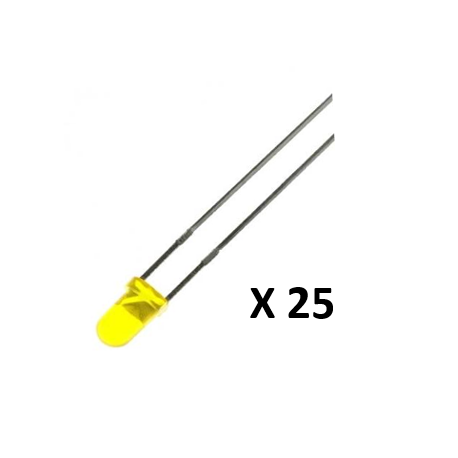 LEDS STANDARD 3mm - JAUNE DIFFUSANT - Pack de 25 pcs