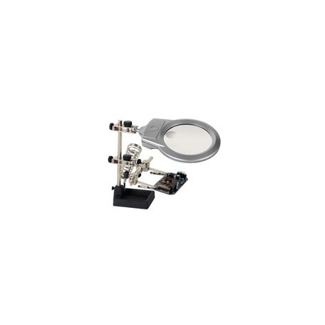 Helping hand with magnifier, LED light and soldering stand