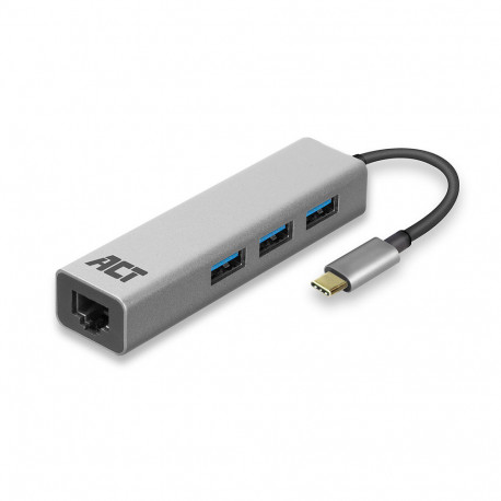 ACT USB-C Hub and Ethernet Adapter 3x USB A fem 0.15m
