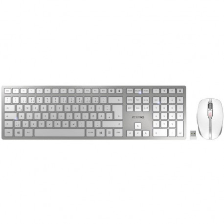 CHERRY 9000 SLIM Keyboard Mouse WiFi BT Silver White