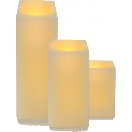 Set de 3 bougies led carrées