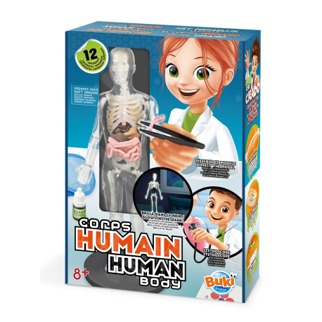 Kit Scientifique Corps Humain Buki - 12 Expériences, Modèle à Disséquer, Os Phosphorescents, Dès 8 Ans