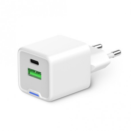 Oplader GaN USB A & USB-C 30W - 2 poorten - 5-20V 3A - Wit