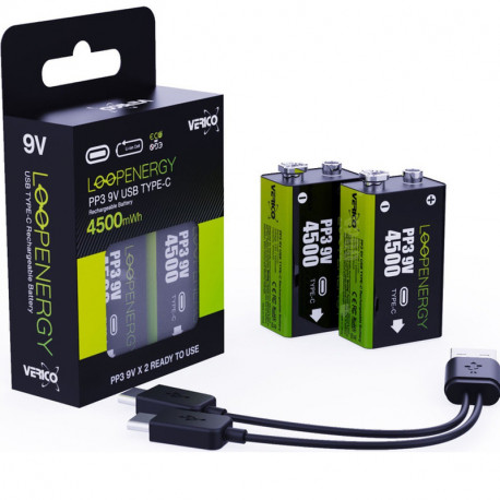 Pile 9V Rechargeable avec USB C - 2 pièces
