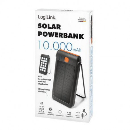 Logilink Solar Powerbank 10000 mAh 2x USB-A QC & 1x USB-C