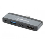Manhattan 4-in-1 - USB-C - HDMI, USB-A, USB-C PD, 3.5mm jack